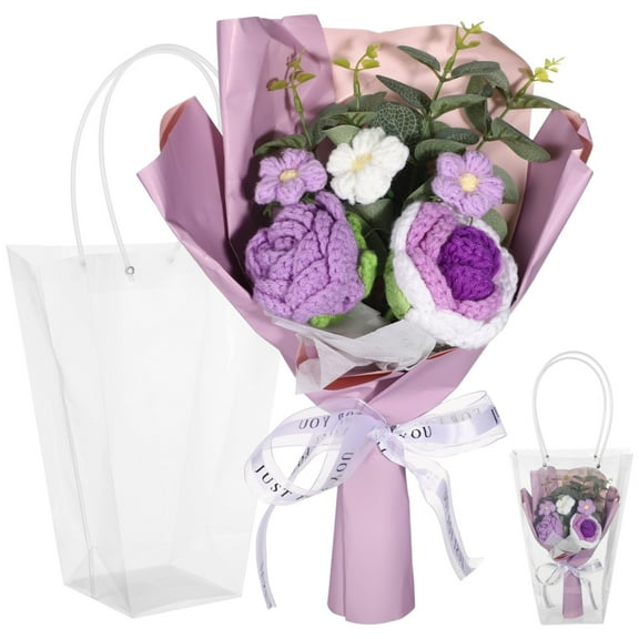 Crochet Flower Bouquet, Handmade Knitted Rose Daisy Tulip, Faux Yarn Floral Arrangement, Soft Cotton Artificial Flowers Home Decor, Present for Birthday, Wedding, Mother's Day