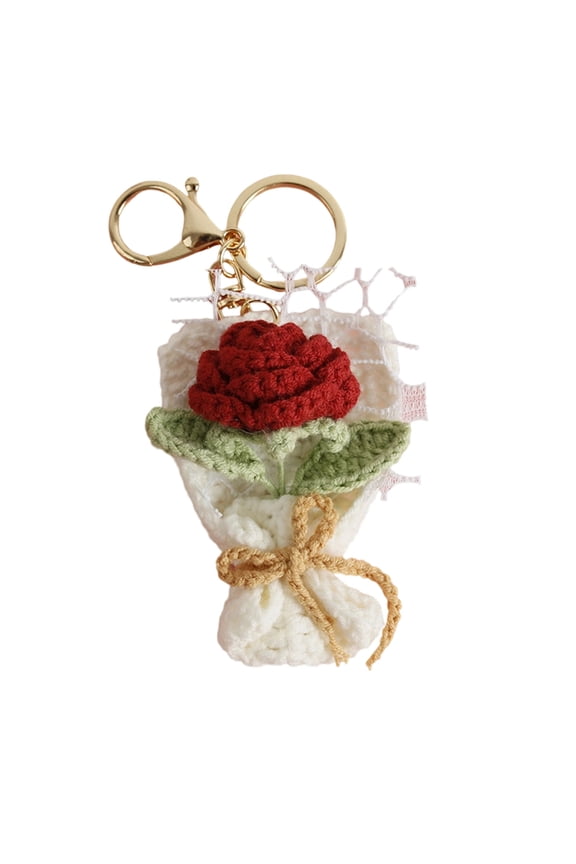 Crochet Flower Bouquet Keychain Handmade Knitted Floral Key Rings Pendant for Women Backpacks Charm and Home Decoration