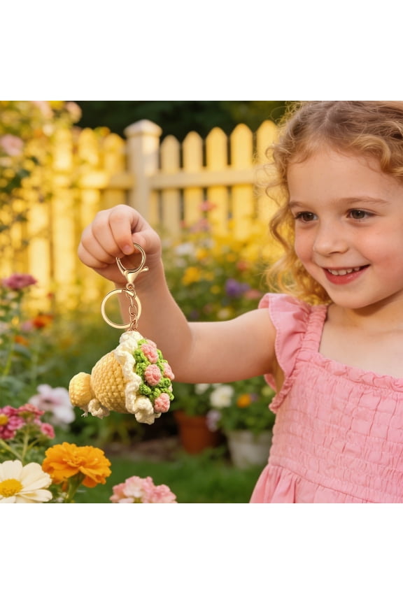 Crochet Flower Bouquet Keychain, Handmade Knitted Flower Keyring Charm, Cute Mini Bouquet Accessory for Mother's Day Gift, Birthday, Car Key & Bag Decoration 2.75 Inch 1Pcs