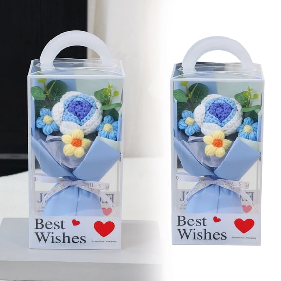 Crochet Flower Bouquet, Knitted Bouquet Roses for Mother's Day, Valentine's Day, Birthday, Her Eternal Flower Arrangement Home&Wedding Decor Christmas Teacher For Mom Love,Blue, 5.11*9.84Inch