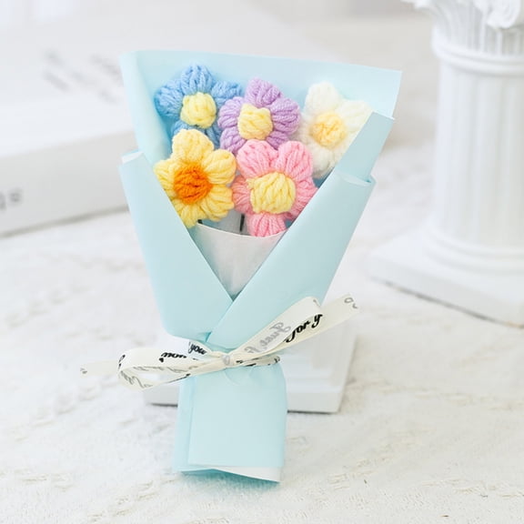 Crochet Flower Bouquet Knitted Cute Mini Handmade Woven Artificial Flowers Knit Bouquets for Mother's Day, Anniversary, Birthday, Home Décor, Gifts for Mom, Grandmother, Teachers, Friends