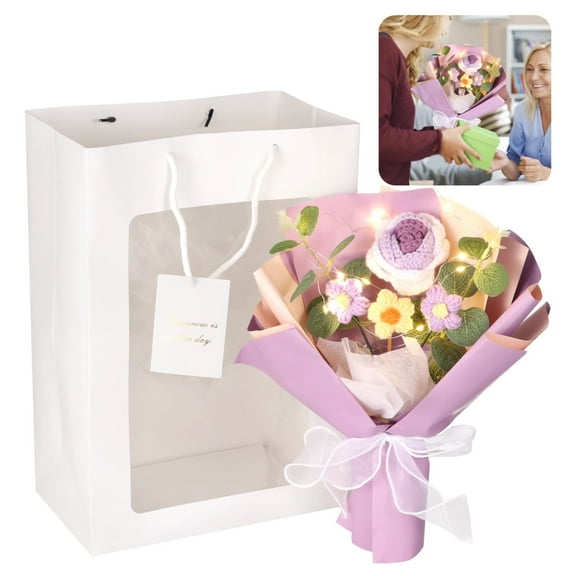 Crochet Flower Bouquet, Knitting Crochet Flower Bouquet, Handmade Crochet Artificial Flowers with Rose and Puff Flowers, Faux Home Decor Gift