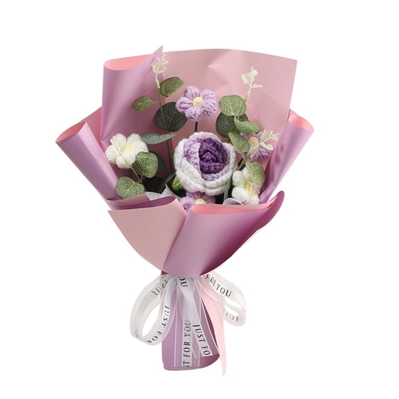 Crochet Flower Bouquet, Ngxiha for Wife Girlfriend Lover Fiancee Mother Women, Handmade Artificial Knitted Flowers with Roses for Wedding, Anniversary, Birthday, Valentines Day Present, Home Decor