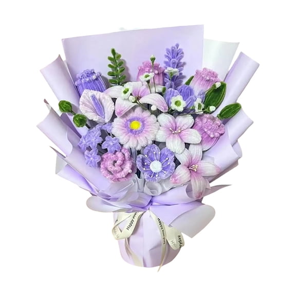 Crochet Flower Bouquet, Pink Handmade Knitted Flowers, Crochet Tulips Galsang Flower for Valentines Day Lover Anniversary Birthday Mother's Day Graduation Gifts 10x15inch