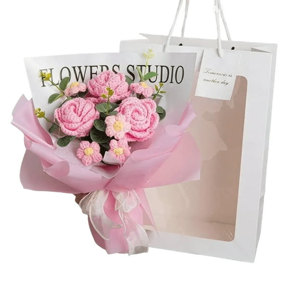 Crochet Flower Bouquet Roses LED Wedding Birthday Gift for Mom Girlfriend