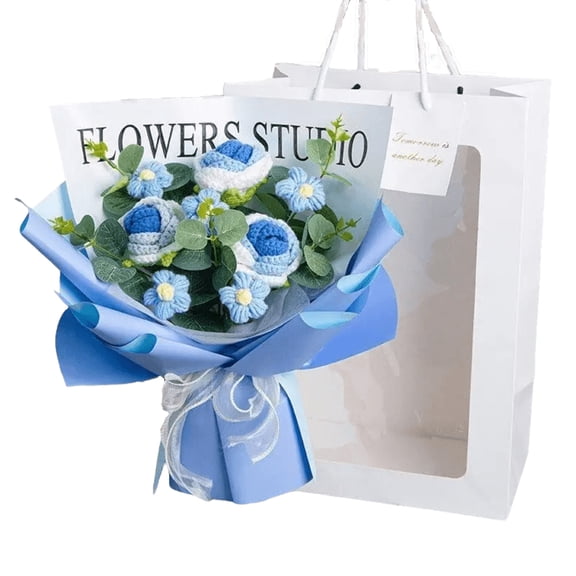 Crochet Flower Bouquet Roses LED Wedding Birthday Gift for Mom Girlfriend