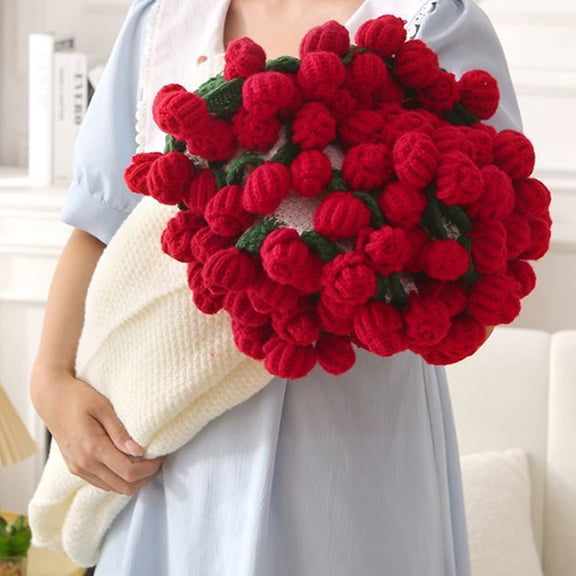 Crochet Flower Bouquet Throw Blanket, Handmade Knitted Blanket with Rose Flowers, Cute Romantic Gift for Her Girlfriend Mom Mother’s Day Valentine Wedding Anniversary Birthday