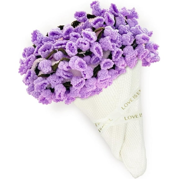 Crochet Flower Bouquet Throw Blanket, Handmade Knitted Throw Blanket for Sofas and Shawls A Romantic Gift for Weddings Anniversaries,Floral Soft and Lightweight(24in*purple)