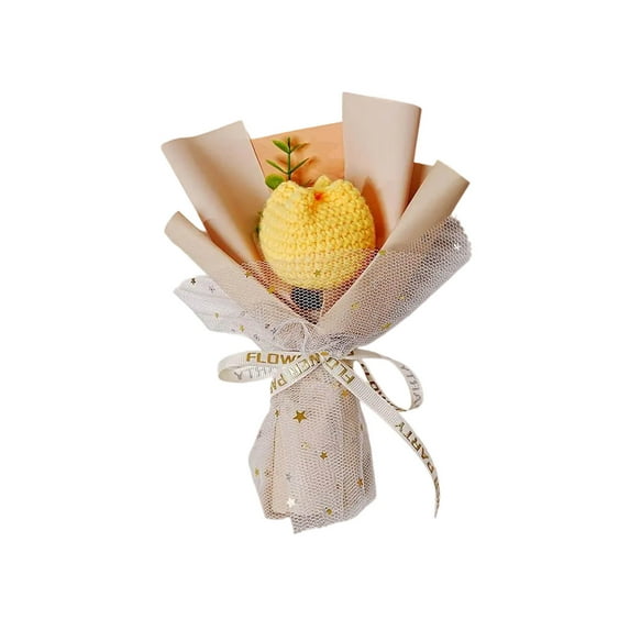 Crochet Flower Bouquet Yarn Mini Arrangement | Knitted Hand-Woven Floral Decor, 1pc, Soft Colorful Yarn, 16-17cm, Home Shelf Wedding Gift, Elegant Mother's Day Present