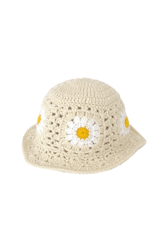Crochet Flower Bucket Hat for Woman Breathable Multi-color Weaving Wide Brim Bucket Hat Adult Teens Fisherman Cap