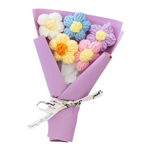 Crochet Flower, Mini Knitted Flower Bouquet, Mini Crochet Flowers Bouquet, Hand Woven Crochet Artificial Flower for Mother's Day Birthday Home Decor Girlfriend Wedding Grandma Bday Gift