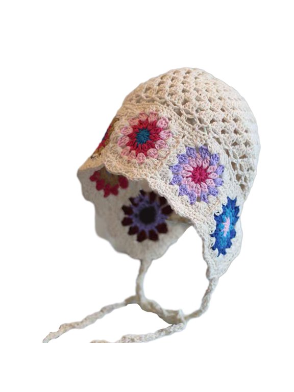 Crochet Flower Pattern Hat Adult Elastic Hat Hollow Out Knitted Hat Hot Presents for Students Teenagers