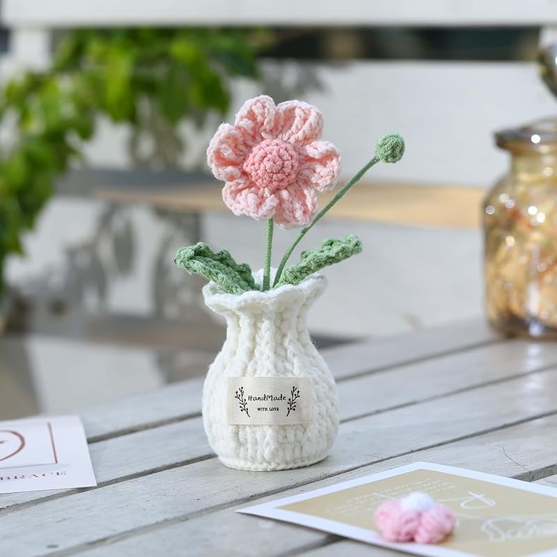 Handmade Crochet Forget-Me-Not Flower In Pot - Blue & Pink Thank You Gift For Women, Coworkers, Teachers