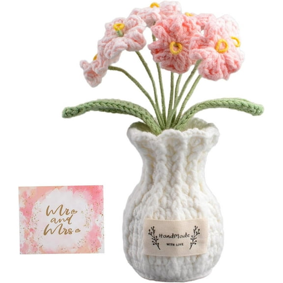 Crochet Flower Potted Plant, 1PCS Forget Me Not Knitted Crochet Plant Handmade Artificial Eternal Flower for Birthday Graduation Home Decor