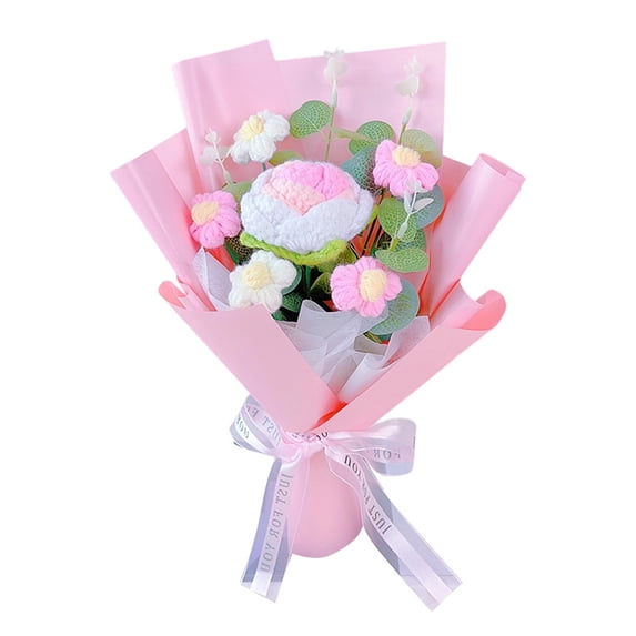 Crochet Flower Rose Bouquet,Handmade Artificial Flower, Lifelike & No Maintenance, Versatile Home Decor for Living Room, Wedding Party Centerpiece, Ready-to-Use Gift