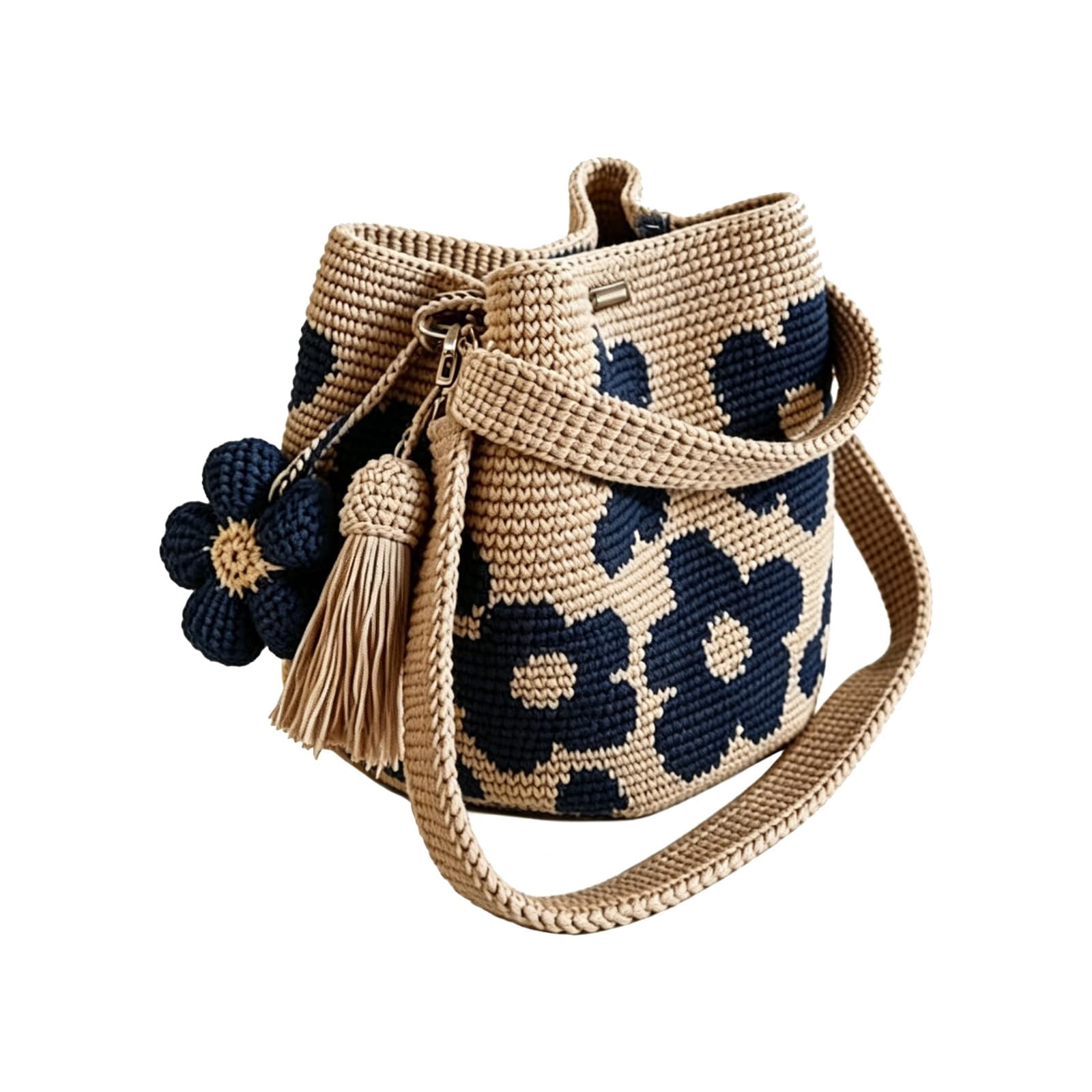 Crochet Flower Tote Bag Crochet Tote Bag Shoulder Bag Handbags Knitting Bag Aesthetic Handmade Weaving, Black