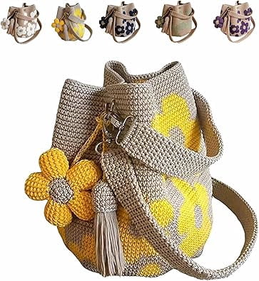 Crochet Flower Tote Bag, Knit Shoulder Bag