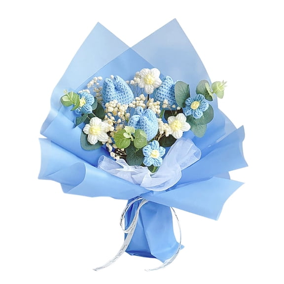 Crochet Flower Tulip Bouquet Handmade Artificial Flower Knitted Sunflower Bouquet, Gift for Women Mother's Day Birthday, Festival Wedding Graduation Decoration