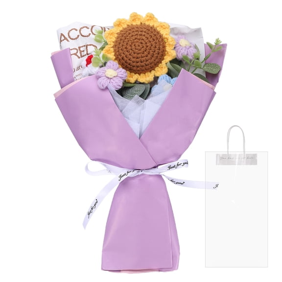 Crochet Flowers Bouquet, Handmade Knitted Bouquet Sunflower for Mother's Day Birthday, Purple