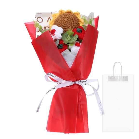 Crochet Flowers Bouquet, Handmade Knitted Bouquet Sunflower for Mother's Day Birthday, Red