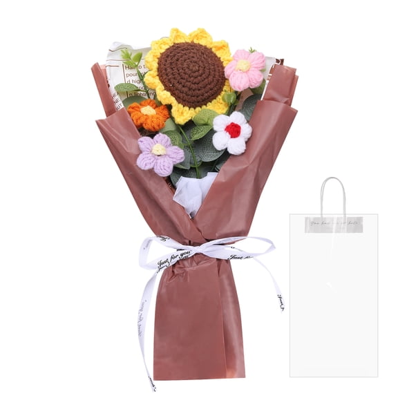 Crochet Flowers Bouquet, Handmade Knitted Bouquet Sunflower for Mother's Day Birthday, Rose