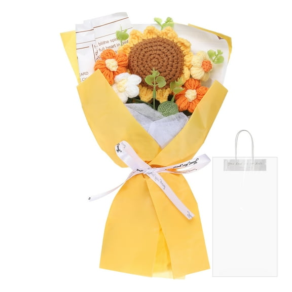 Crochet Flowers Bouquet, Handmade Knitted Bouquet Sunflower for Mother's Day, Yellow