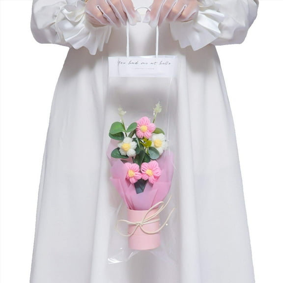 Crochet Flowers Bouquet with Light, Exquisite Gift Knitted Home Floral Decor