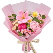 Crochet Flowers, Crochet Flower Bouquet of Crochet Tulips, Roses, Daisy, Forget-me-not Crochet Bouque for Decoration, Fake Tulips Gifts for Women Anniversary Wedding Birthday Get Well Include Card