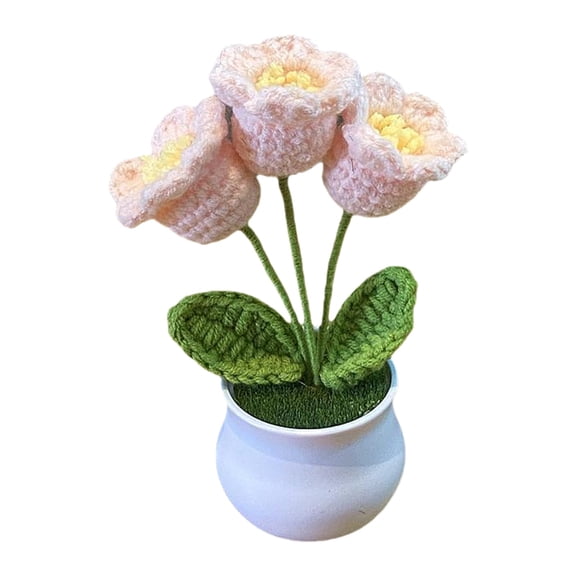 Crochet Flowers Cute Little Potted Flower, Gift for Birthday, Teacher’s Day, Graduation, Anniversary, Christmas, Decor for Car Dashboard,Home Office Decoration (Hot Pink Lily of The Valley)