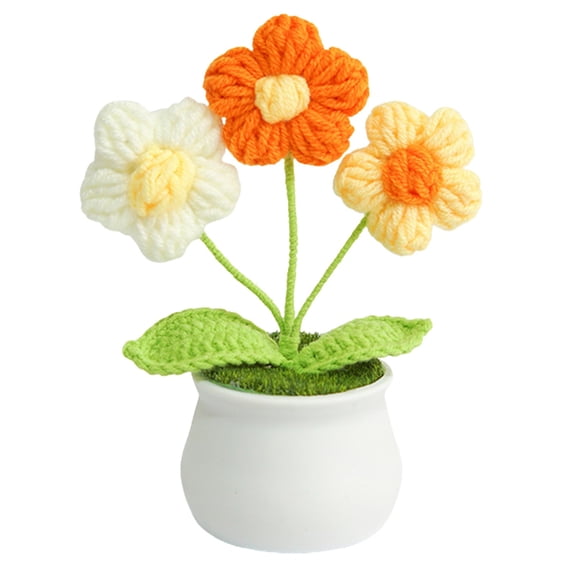 Crochet Flowers Pot, Cute Handmade Crochet Flower Desk Decor, Crochet Craft Decor, Faux Knitted Flowers, Gift for Her, Crochet Floral Pot, Handmade Table Decor, Crochet Decoration Pot