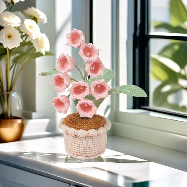 Crochet Flowers Potted Plants,Crochet Lily Of The Valley Bouquet
