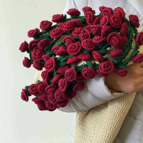 Crochet Flowers Rose Bouquet Blanket Handmade, DIY Kit Flower Bouquet, DIY Handmade Rose Blanket, Home Decoration Knitted Sofa Blanket(Material package)
