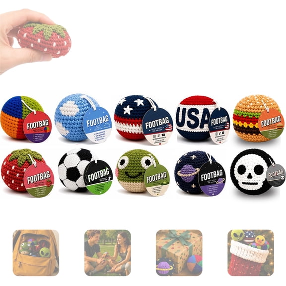 Crochet Footbag Soft Weighted Freestyle Kick Ball for Tricks Stalls Juggling Collectible Crochet Design Fun Gift for Teens Adults,E