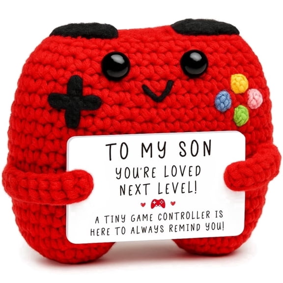 Crochet Game Controller Gift for Son –ANNECOSK Cute Handmade Gaming Controller Decor, Birthday Valentine’s Day Graduation Easter Basket Gift from Mom Dad for Teen Boys & Bonus Son