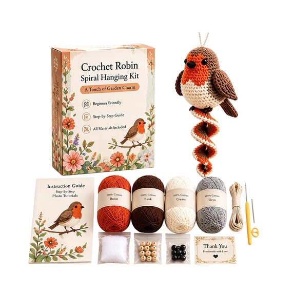 Crochet Garden Animal Spiral Hanging Kit, DIY Crochet Kit for Adults with Photo Instructions, Hanging Decor Craft Gift