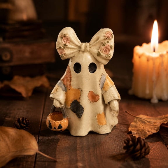 Crochet Ghost Ornament Handmade Knitted Ghost Figurine Cute Halloween Tabletop Decor Soft Durable Stitching Mini Display For Home Shelf Window Party Halloween Decor Gift