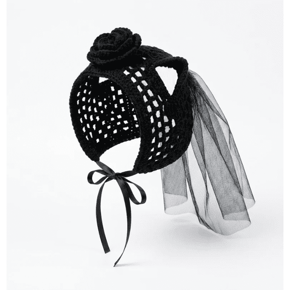 Crochet Goth Cat Hats, Handmade Crochet Gothic Pet Costume Hat, Flexible Stretchy Cat Hat for Halloween Holiday Cosplay & Funny Pet Pictures