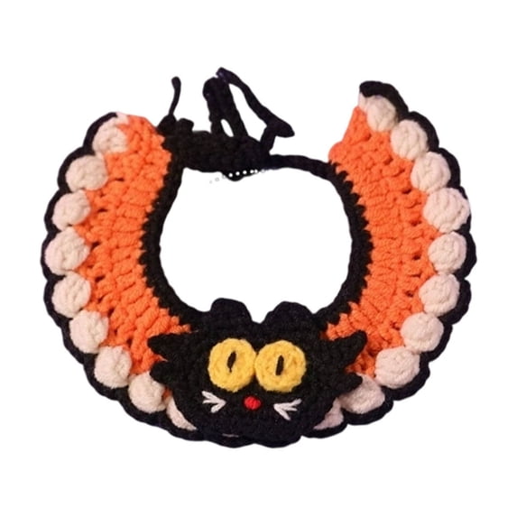 Crochet Halloween Pet Collar With Cat Design Soft Yarn Neck Accessory For Cats And Small Dogs Adjustable Fit For Daily Wear D-48Cm