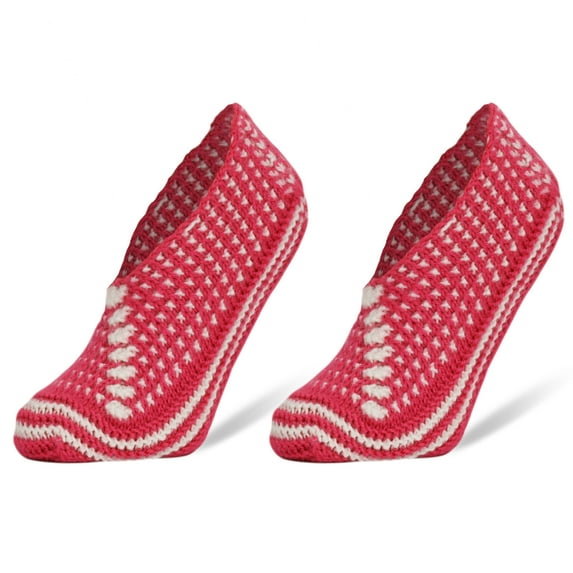 Crochet Hand Knit Slippers for Women Socks 1 Pair Shoe Size 5-7 (S8- Hot Pink off White)