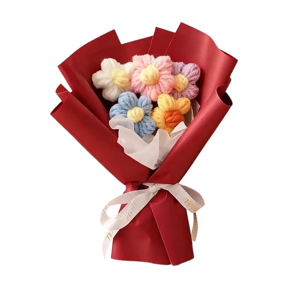 Crochet Handmade Flowers Bouquet for Women, Knitted Orange Tulips, 7.1in Artificial Floral Arrangement for Home Decor, Unique Mother's Day Gift, Valentines Day Decorations, 1Pcs E