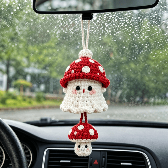 Crochet Hanging Ornament - Handmade Yarn Decoration for Car Rearview Mirror, Cute Indoor Home Decor, Holiday Gift for Kids