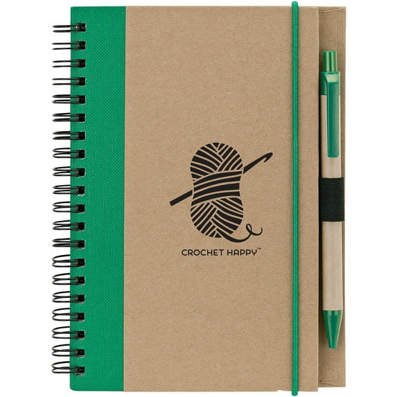 Crochet Happy Eco Journal W/Pen-Green, Pk 2, K1C2