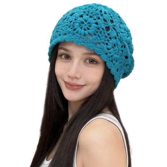 Crochet Hat for Women Cotton Slouchy Beanie Knitted Handmade Skull Cap for Summer Travel Daily Wear