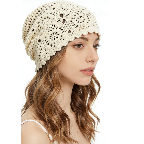 Crochet Hat for Women Cotton Slouchy Beanie Knitted Handmade Skull Cap for Summer Travel Daily Wear