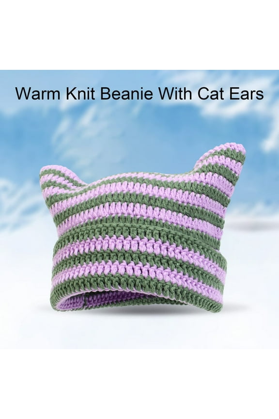 Crochet Hats Handmade Knit Cat Ear Beanie Hat Winter Hat Vintage Goth, Purple One Size, Size One Size