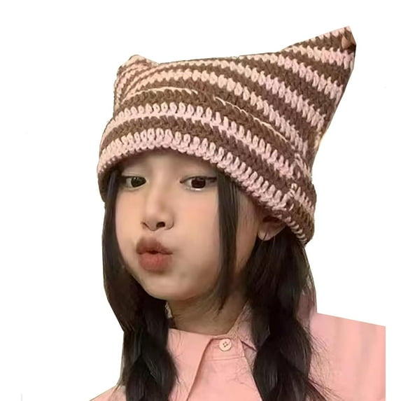 Crochet Hats for Women Punk Grunge Design Beanies for Women Cat Meow Winter Hat Beret Two Cute Ears Beanies