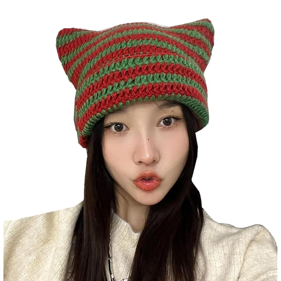 Crochet Hats for Women Punk Grunge Design Beanies for Women Cat Meow Winter Hat Beret Two Cute Ears Beanies