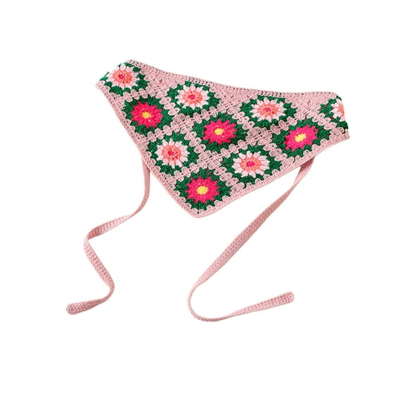 Crochet Head Scarf Hair Bandanas Women Knit Bandana Headband Scarf Tie-Back Head Coverings Floral Headscarf for Girls