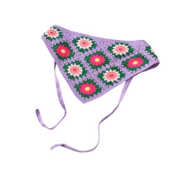 Crochet Head Scarf Hair Bandanas Women Knit Bandana Headband Scarf Tie-Back Head Coverings Floral Headscarf for Girls