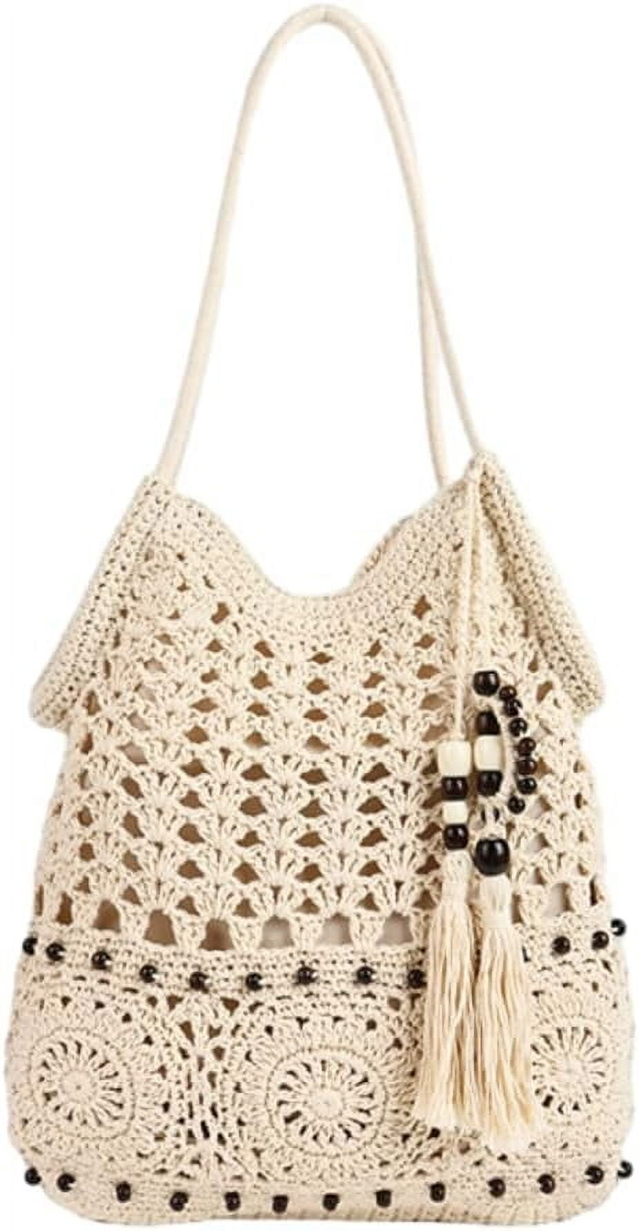 Crochet Hobo Bag for Women Boho Woven Beach Tote Handbags Bohemian Shoulder Purse with Tassels Summer Vacation 2025